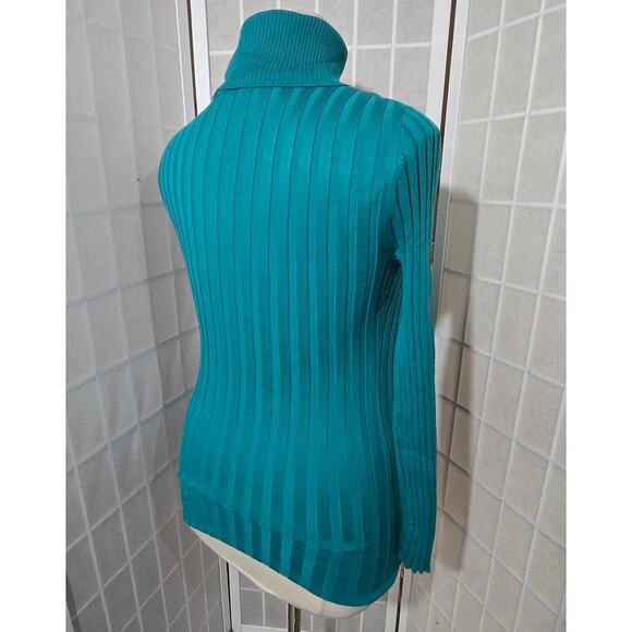 Ashley Stewart Women Teal Ribbed Knit Turtleneck Sweater Shirt Plus Size: 10/12 - Picture 4 of 6